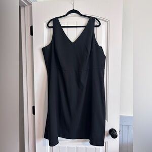 LOFT Black Sheath Midi Dress V-Neck Sleeveless